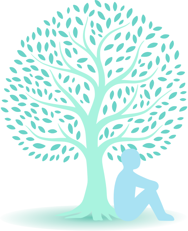 My Self Tree symbol - icon of a person leaning against a tree for mental grounding