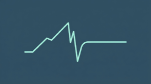 My Self Tree - Minimalist graph line showing upward progress followed by a sudden drop and immediate stabilization representing non-linear wave of anxiety.